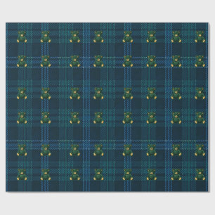 Blue and Green Plaid Teddy Bear Wrapping Paper