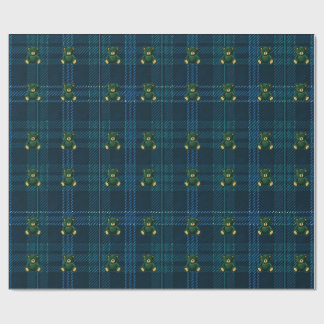 Blue and Green Plaid Teddy Bear Wrapping Paper