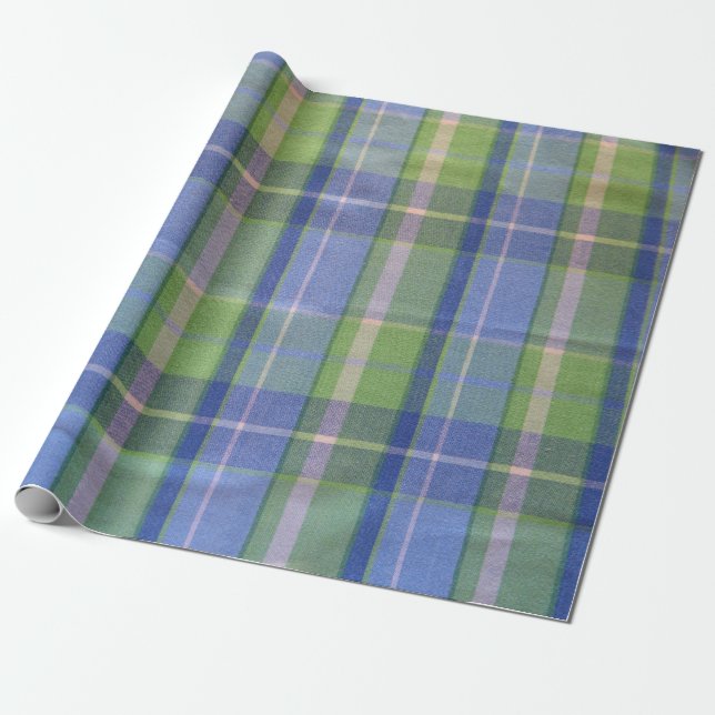 Blue and green plaid wrapping paper (Unrolled)