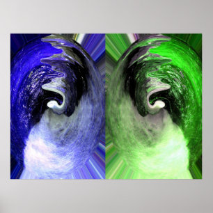 Blue and green planets art poster