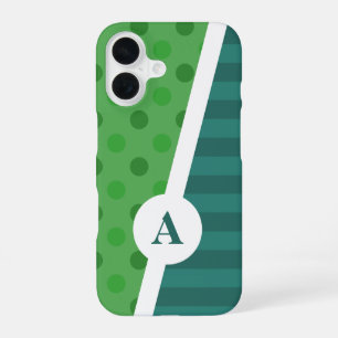 Blue and Green Polka Dot and Stripe Pattern iPhone 16 Case