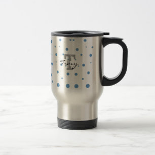 Blue and Green Polka Dots Personalised Travel Mug