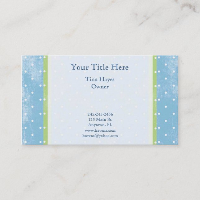 Blue and Green Polkadot Business Card (Front)