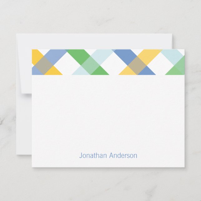 Blue and Green Preppy Plaid Personalised Note Card (Front)