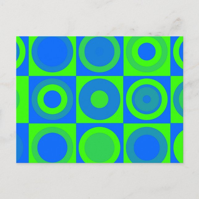 Blue And Green Retro Pattern Postcard (Front)