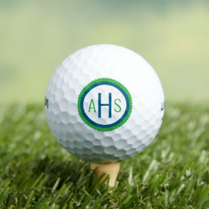 Blue and Green Scalloped Three Letter Monogram Golf Balls