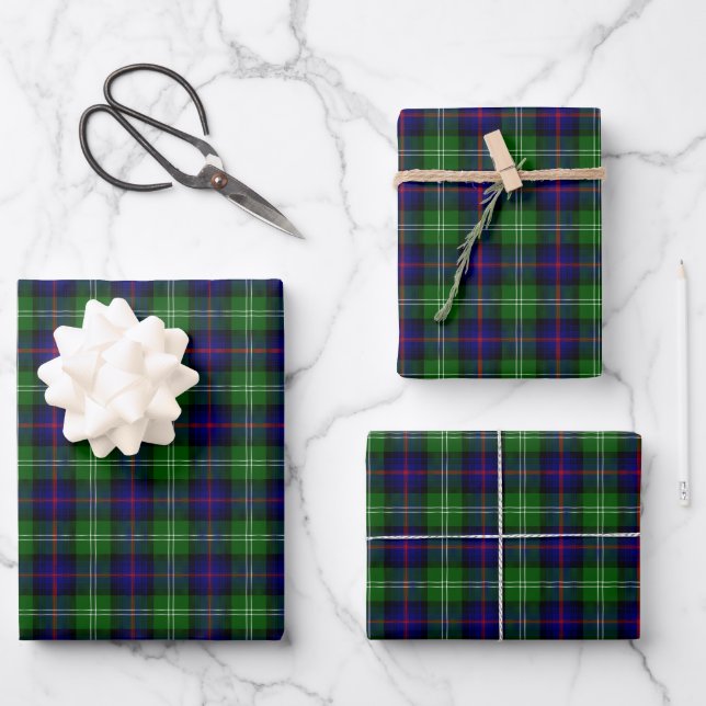 Blue and Green Scottish Clan Sutherland Tartan Cas Wrapping Paper Sheet (Front)