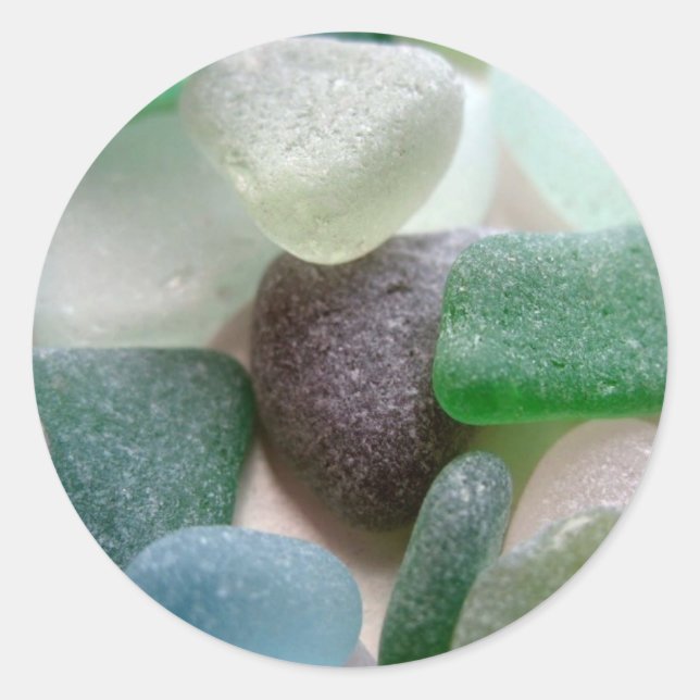 Blue and Green Sea Glass Classic Round Sticker (Front)