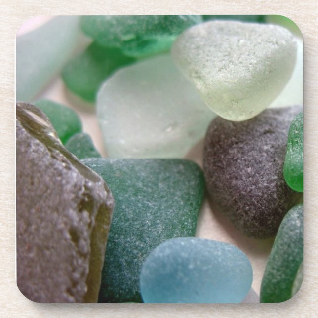 Blue and Green Sea Glass Cork Coasters (Front)