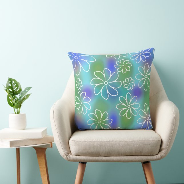 Blue and Green Seamless Floral Pattern  Throw Pill Cushion (Chair)