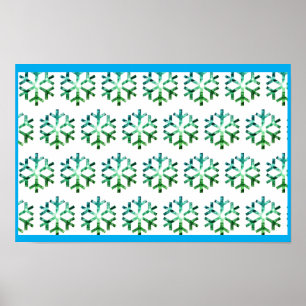 Blue and Green Snow Flake on a Christmas Wall Poster