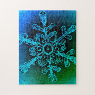 Blue and Green Snowflake Photo Jigsaw Puzzle