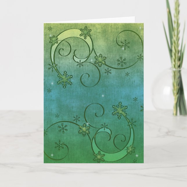 Blue and Green Snowflakes Holiday Card (Front)