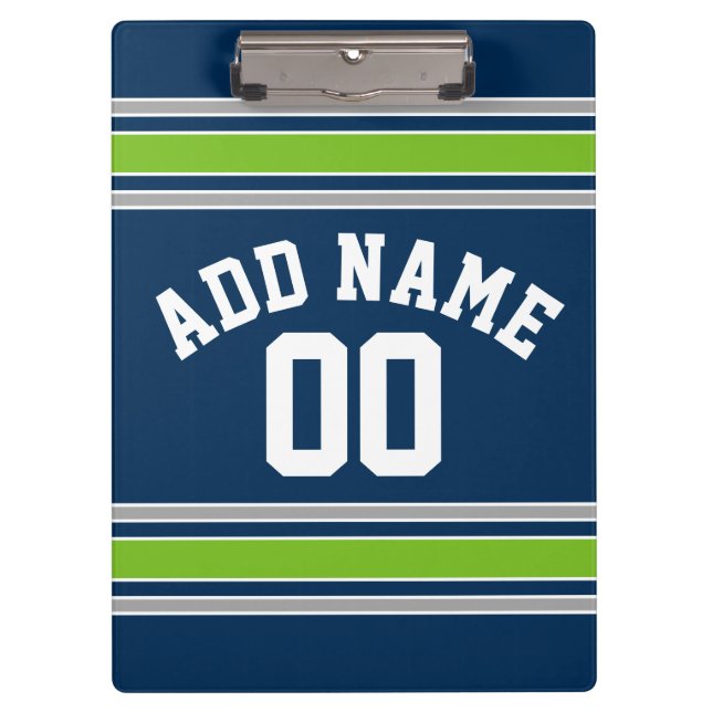 Blue and Green Sports Jersey Custom Name Number Clipboard (Front)