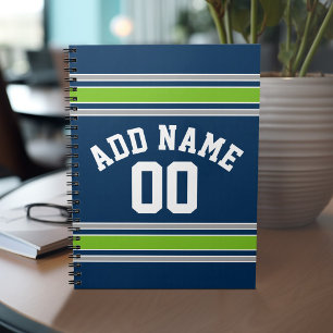 Blue and Green Sports Jersey Custom Name Number Notebook