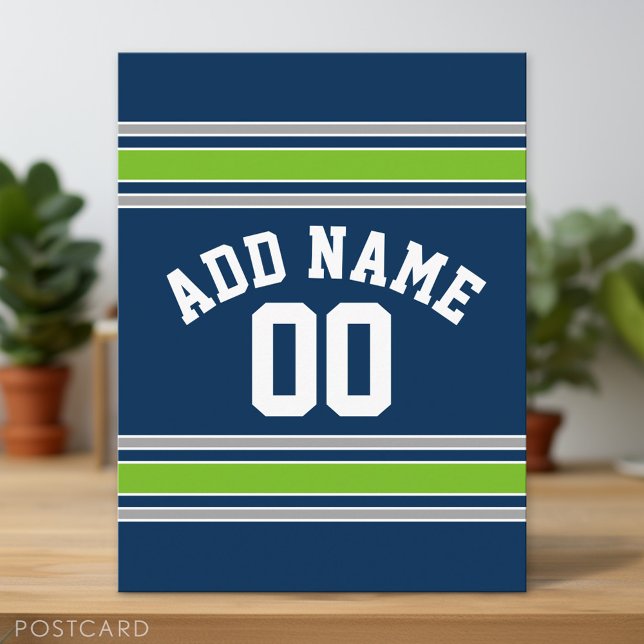 Blue and Green Sports Jersey Custom Name Number Postcard (Custom Postcard)