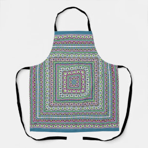 Blue and green square ethnic ornament scarf apron