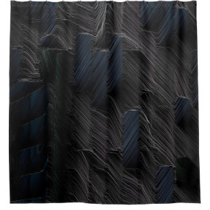 Blue and green sticks on blue plastic container shower curtain