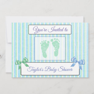 Blue and Green Striped Boy's Baby Shower Invite