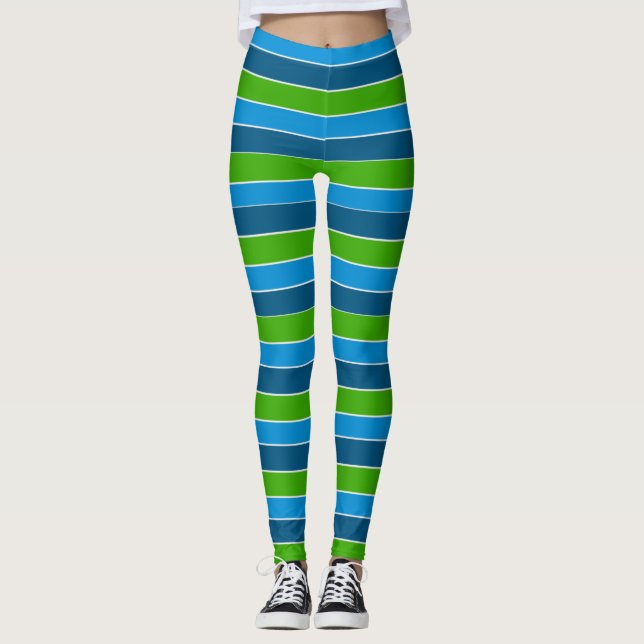 Blue and Green Striped Leggings (Front)