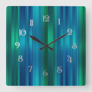 Blue and Green Striped Tree Skirt Square Wall Clock