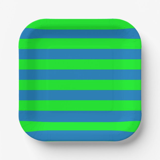 Blue and Green Stripes Design Paper Plate (Front)