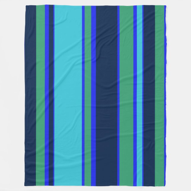 Blue and green stripes fleece blanket (Front)