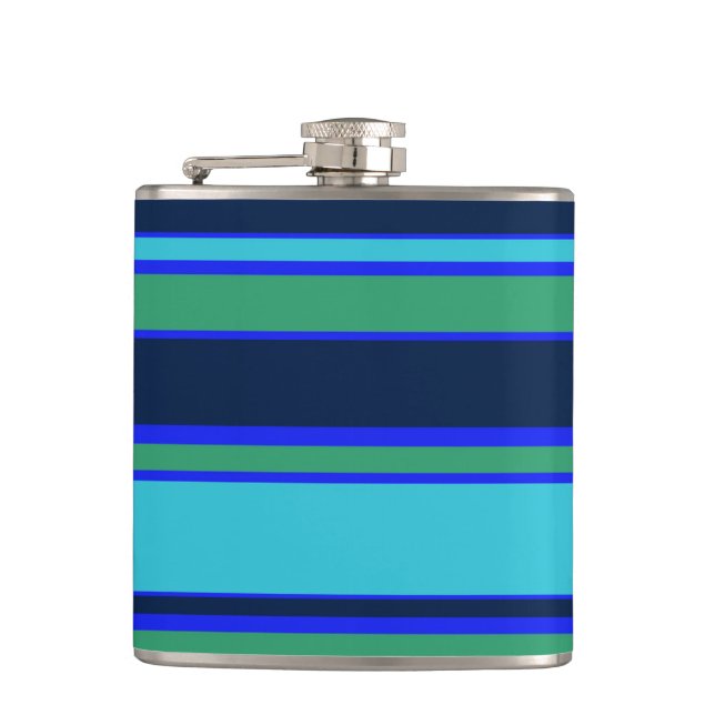 Blue and green stripes hip flask (Front)