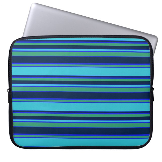 Blue and green stripes laptop sleeve (Front)
