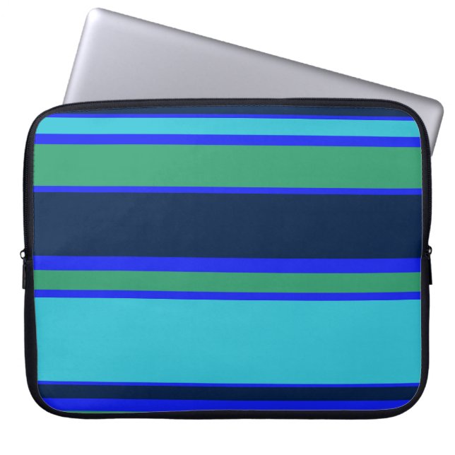 Blue and green stripes laptop sleeve (Front)