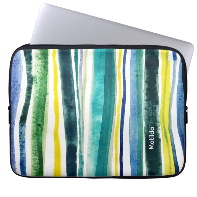 Blue and green stripes laptop sleeve (Front)