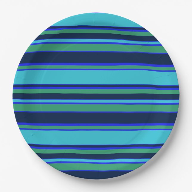 Blue and green stripes paper plate (Front)