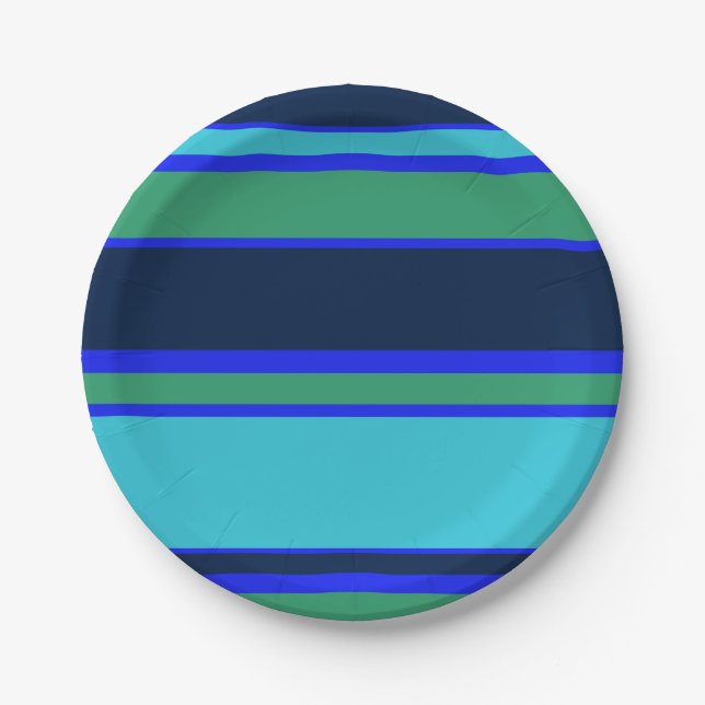 Blue and green stripes paper plate (Front)