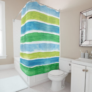 Blue and Green Stripes Shower Curtain