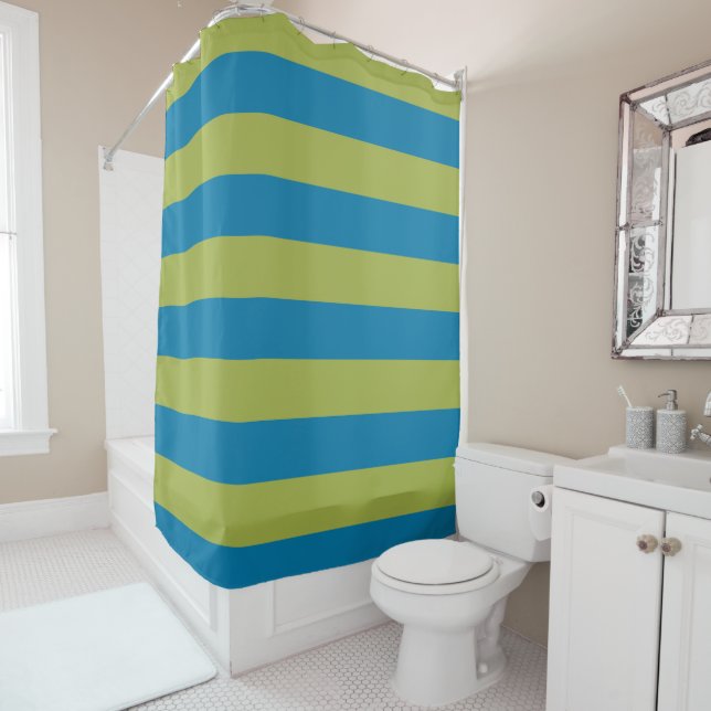 Blue and Green Stripes Shower Curtain (In Situ)