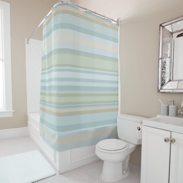 blue and green stripes shower curtain (In Situ)