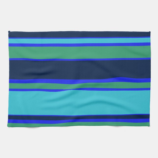 Blue and green stripes tea towel (Horizontal)