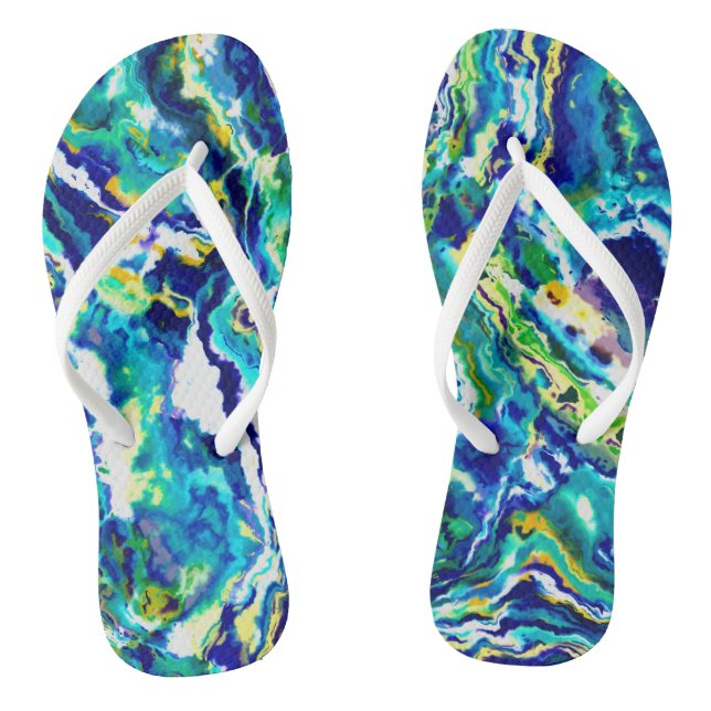 blue and green Swirl abstract Flip Flops (Footbed)