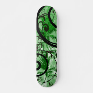 Blue and Green Swirls Grunge Floral Skateboard