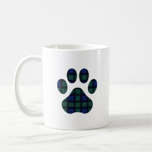 Blue and Green Tartan Plaid Dog Paw Print Mug