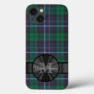 Blue and green tartan plaid monogram iPhone 13 case