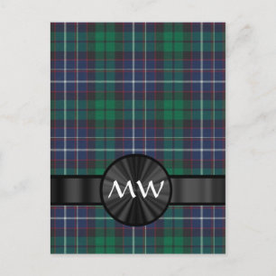 Blue and green tartan plaid postcard