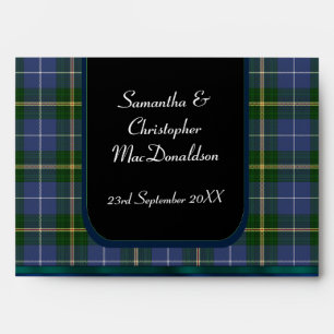 Blue and green tartan plaid wedding envelopes