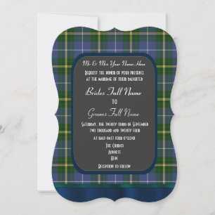 Blue and green tartan plaid wedding invitation
