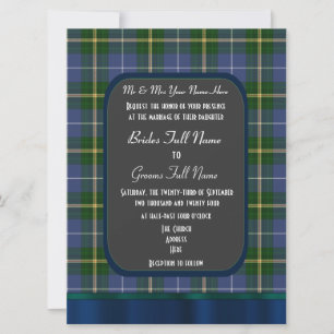 Blue and green tartan plaid wedding invitation