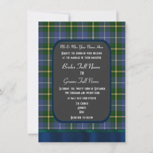 Blue and green tartan plaid wedding invitation