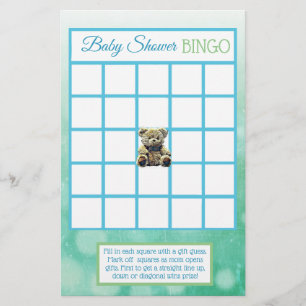 Blue and Green Teddy Bear Boy baby shower games Flyer