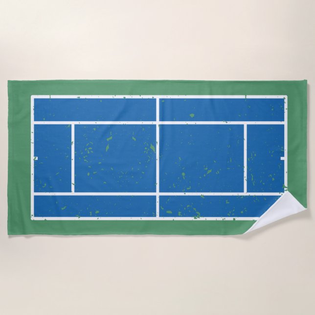 Blue and Green Tennis Court Distressed Style Beach Towel (Front)
