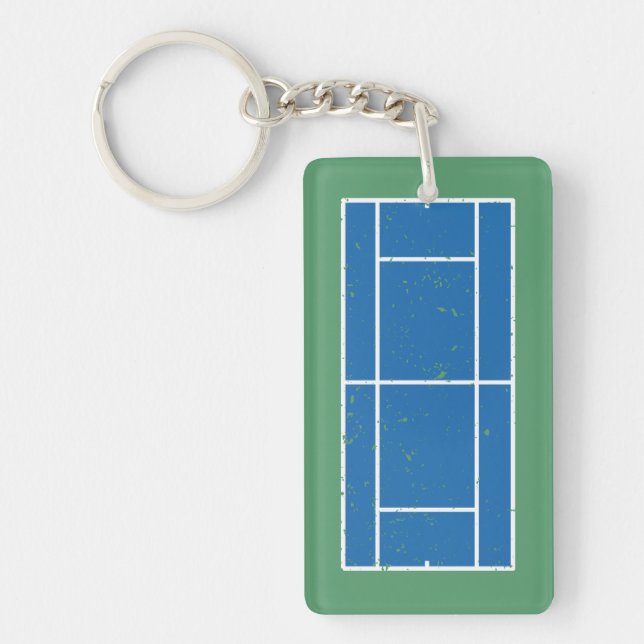 Blue and Green Tennis Court Distressed Style Key Ring (Front)
