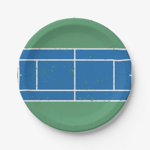 Blue and Green Tennis Court Distressed Style Paper Plate